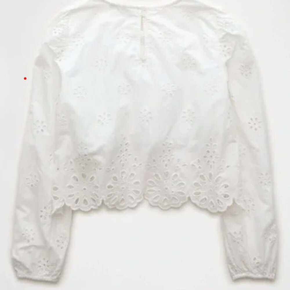 AE - Long Sleeve High Neck Crop Top - White - Size Small